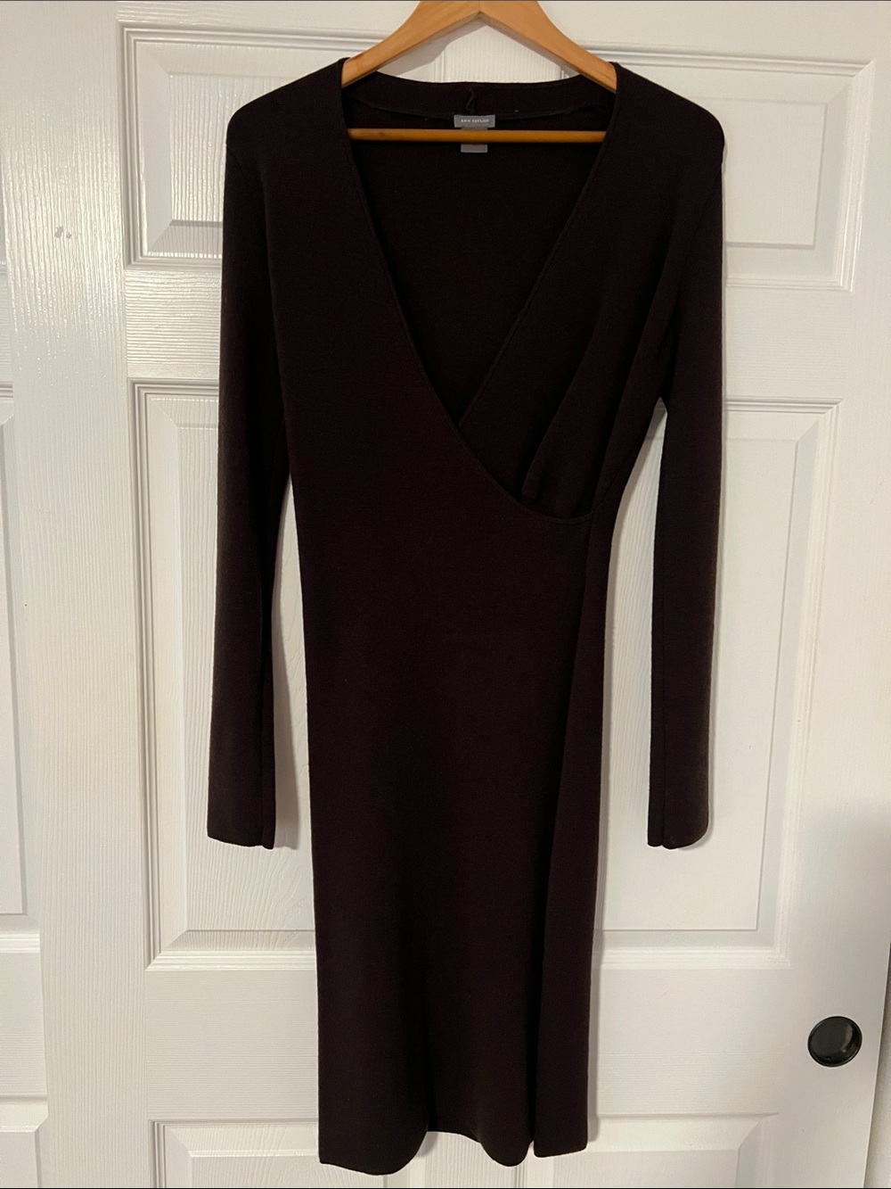 Ann Taylor Long Sleeve Wrap-Style Dress in Deep Brown